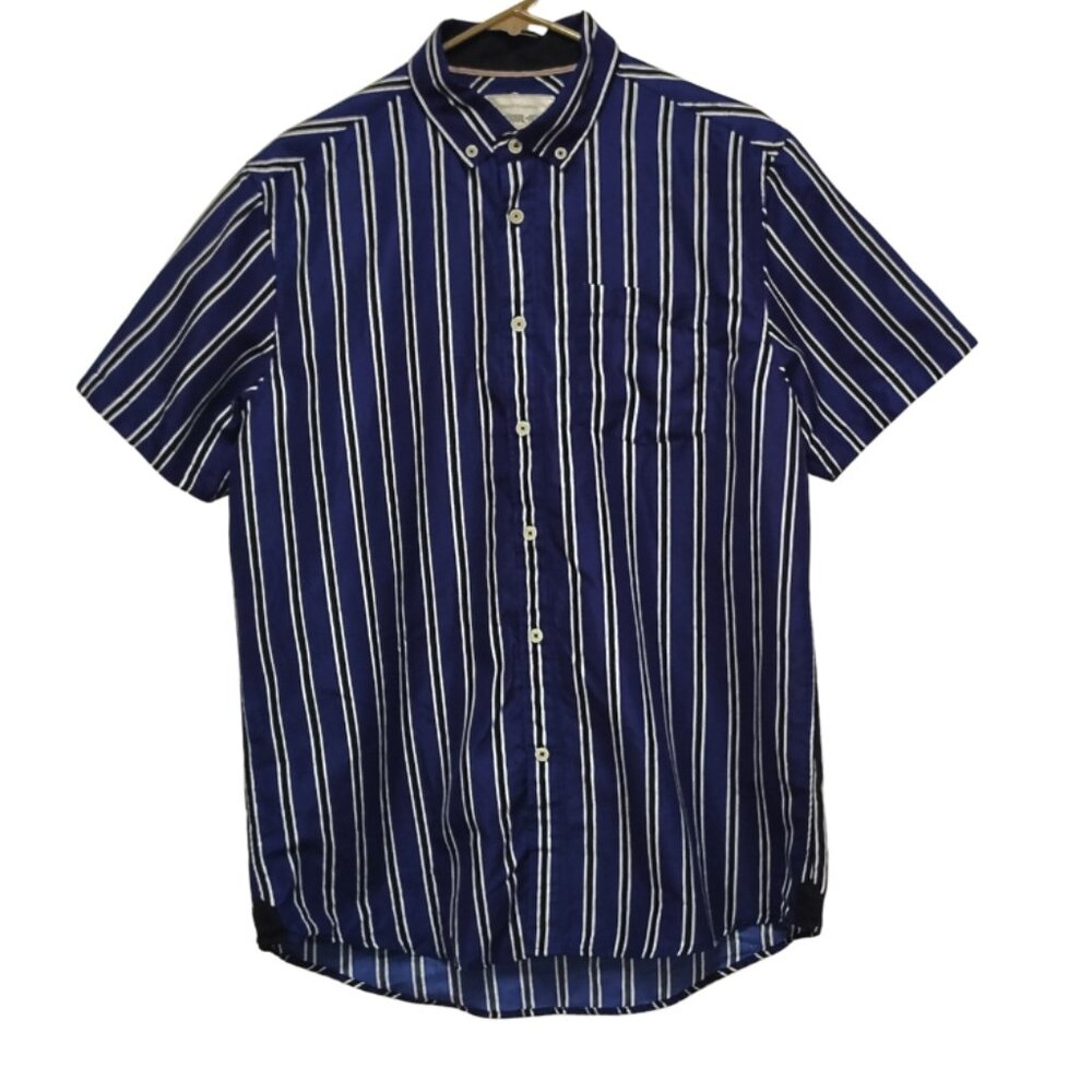 International Report Mens Blue Striped Button-Down‎ Shirt Large Short Sleeve